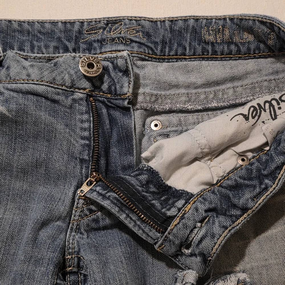 Silver Hillary Bermuda Denim Jean Shorts Fashion Distressing And Holes Low Rise